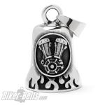 V2 Engine Block With Flames Biker-Bell Stainless Steel Engine Ride Bell Lucky Charm